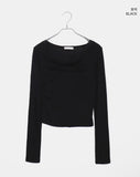 Hoobi Drape Shirring Lace Slim Fit Color Matching Long Sleeve T-shirt
