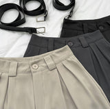 Two Pin Tuck Belt Set Wide Slacks Pants