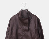Dumb High Neck Cut Pocket String Leather Jacket