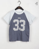 Sec Raglan 33 Color Matching Printed Semi-Crop Short Sleeve T-Shirt