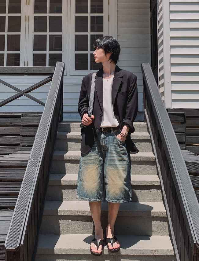 【2plan】Boma catwash bermuda denim pants 2plan (ツープラン) - ボマキャットウォッシュバミューダデニム
