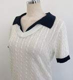 Rael Cable Color Matching Open Collar Knit