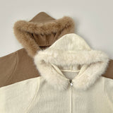 Two-Way Fur Hood Slim Fit Knit Zip-Up