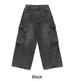 Loose diagonal cargo denim pants