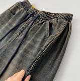 Folding Pin Tuck Hem Snap Balloon Fit Wide Fit Banding Denim Pants