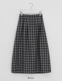 [BAONHAUS] Polunk Peach Fuzz Check Banding Long Skirt