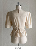 Marisa Short Sleeve Puff Unbalanced Wrap Blouse