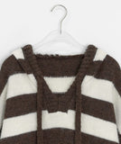 Kyuen Stripe Wool V-Neck Hood Knit