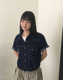 Sino Pocket Snap Button Short Sleeve Denim Shirt