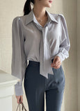 [Tie set] Majella Puff Shirring Blouse
