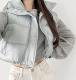 Glossy High Neck Trendy Pom Pom Crop Vest Padding