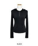 Dazzle ribbed snap semi-crop hoodie