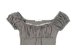 Deto Shirring Heart Neck Lace Ribbon Short Sleeve T-Shirt