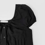 Balloon Soft Fit Ribbon Strap Short Sleeve Blouse