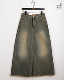 Yat Cat Sand Washing Damage Maxi Denim Long Skirt