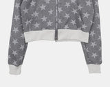 Newzing Star Color Matching Crop Long Sleeve Hood Zip-Up