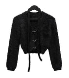 Linked Metal Ring Scarf Fur Cardigan