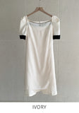 Lene Color Matching Ribbon Puff Tweed Mini One Piece