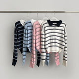Color Matching Hem Banding Stripe Long Sleeve Knit
