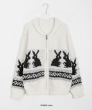 Kike rabbit wool knit zip-up cardigan