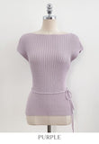 Dare Boat Neck Ribbed Cap Sleeve Knit(Belt Set)