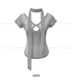 Blurry dot see-through hole short sleeve scarf set