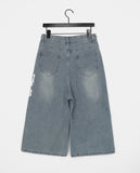 Davin printed denim washed Bermuda pants
