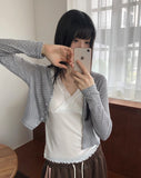 Lining Dot V-neck See-through Crop Cardigan