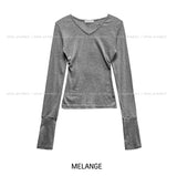 Burnt V-neck Button Long Sleeve