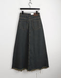 Elder Pintuck Pleated Long Denim Skirt