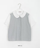 [BAONHAUS] Peurua Check Color Matching Short Sleeve Blouse