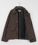 [unisex] Rikuna corduroy collar quilted check wool over jacket