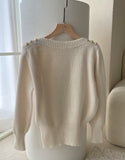 Blinged Lip Neck Button Pearl Knit