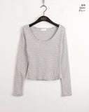 TL Stripe Deep U-Neck Long Sleeve T-Shirt