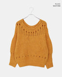 Lenu Punching Round Loose Fit Long Sleeve Long Knit