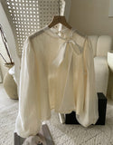 Elle Sequins Silk Satin Tie Blouse