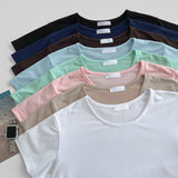 Relaxed round neck cooling summer short sleeve crop T-shirt