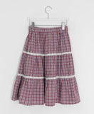 [BAONHAUS] Yanbi Check Lace Banding Midi Skirt