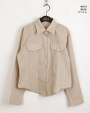 Sahi Vintage Stripe Pocket Roll Crop Long Sleeve Shirt