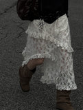 Autumn Lace Tiered Unbalanced Skirt