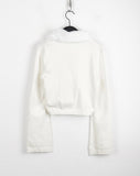 Kimme Collar Fur Ribbon String Long Sleeve Cardigan