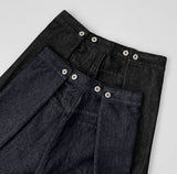 Raw back point button roll-up mega wide fit denim pants