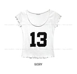 13 Numbering Ruffle Cap Sleeve Short Sleeve
