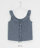 Baso Check Frill Seersucker Boat-Neck Blouse