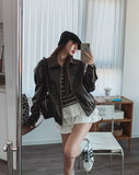 Pond cut washing two-way leather jacket