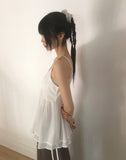 Prim chiffon layered ribbon shirring sleeveless