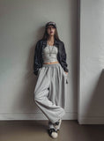 Fire embroidered string training pants