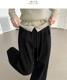 Autumn Peach Processed Pintuck Loose Wide Fit Banding Cotton Pants