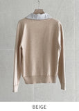 Tienti Stripe Color Matching Collar Knit