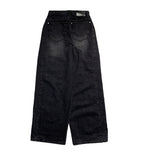 Ile black blue pleated denim pants